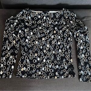 Stylish Black, White, Tan and Grey Circle Patterned Women's Top